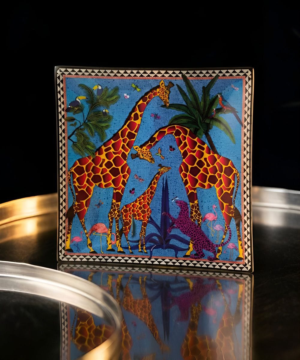 Ortigia-Sicilia-Glass-Plate-Giraffe-Blue-18cm Ortigia Sicilia Glass Plate Giraffe Blue 18x18 - Imagen 1