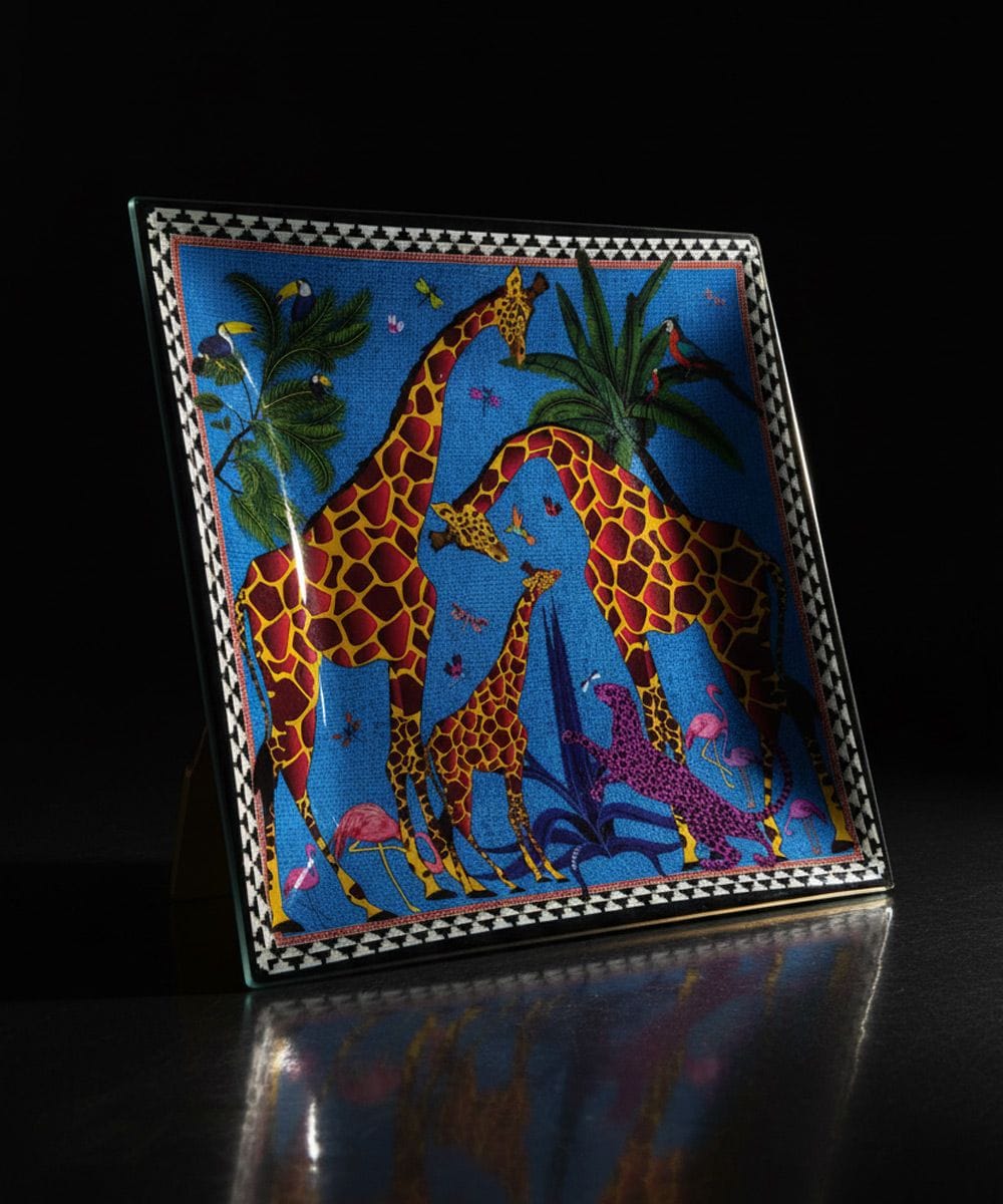 Ortigia-Sicilia-Glass-Plate-Giraffe-Blue-25-cm Ortigia Sicilia Glass Plate Giraffe Blue 25 x 25 - Imagen 1